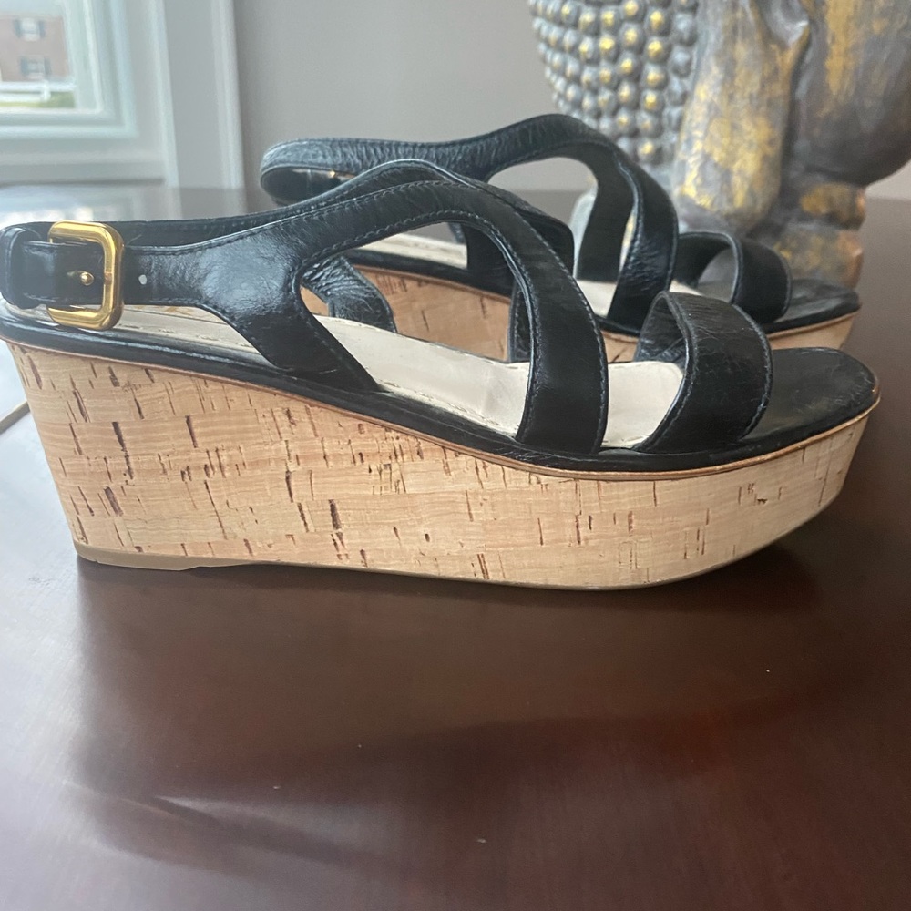 PRADA Black Leather Platform Sandals.
